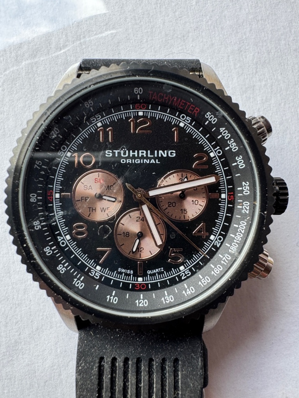 Stuhrling Original Black Watch with Rose Gold Accents